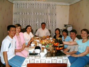 Gulzhahan's birthday party, 2006, with her new samovar on the table. 