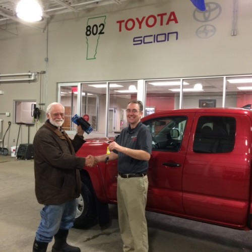 Woody gets the keys from 802 Toyota salesman, Corey Morine