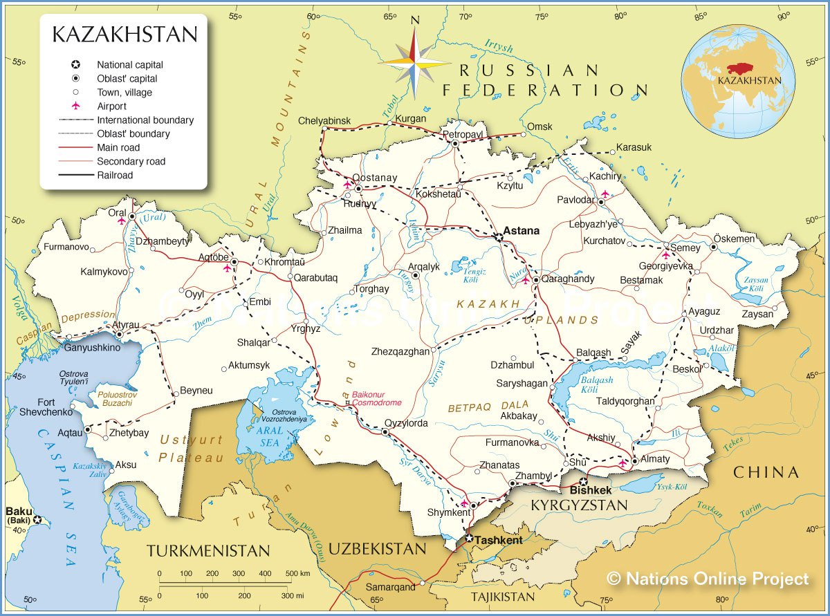 Detailed map of Kazakhstan, JanetGivens.com